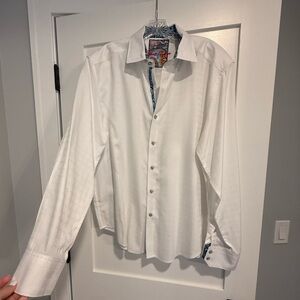 Robert Graham Classic Fit Button Down Long Sleeve Men's White/Blue Shirt, XXL